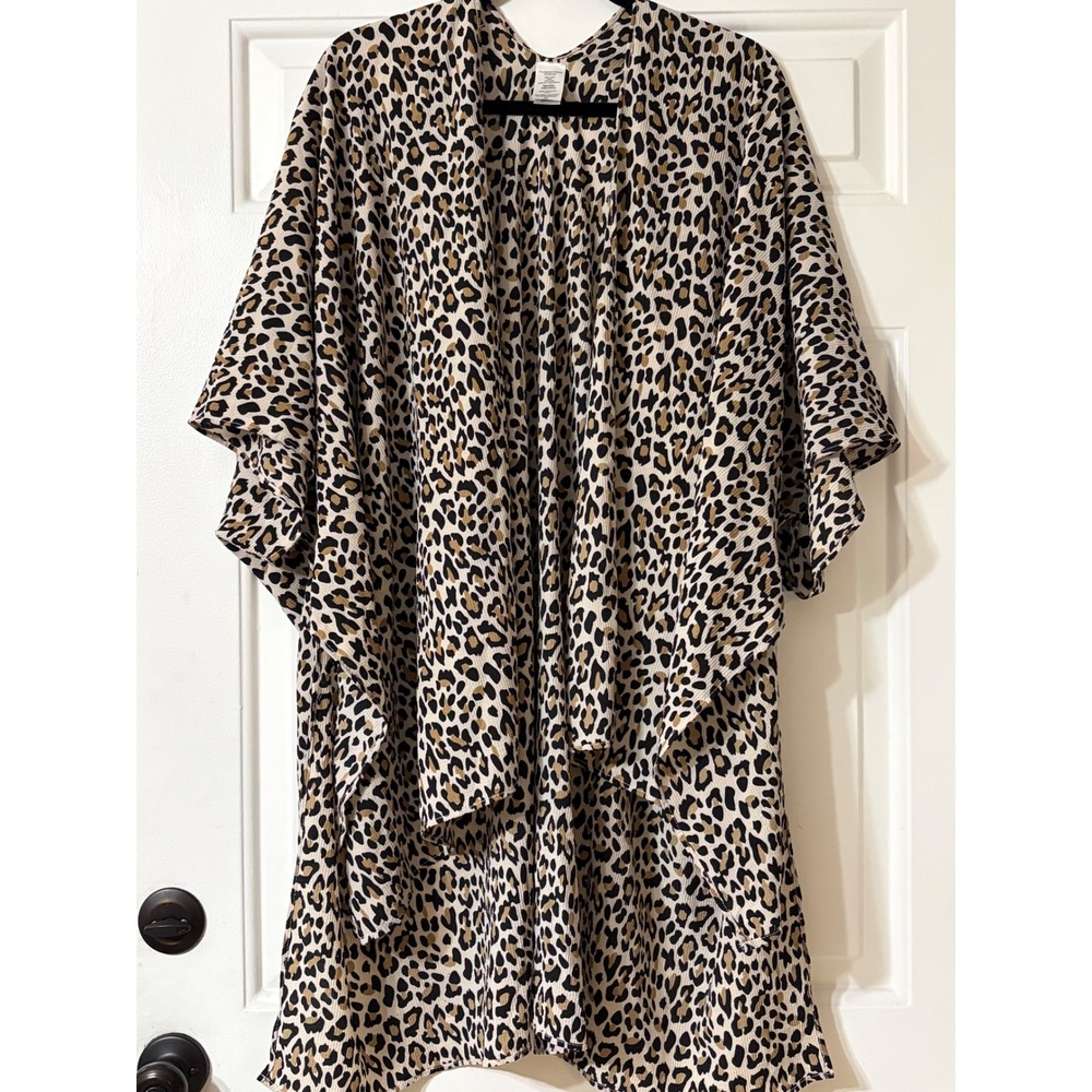 Leopard Print Open Front Kimono Wrap | OS || Tan Black|